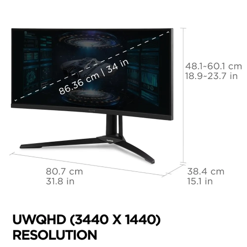 Viewsonic 34" UltraWide WQHD 200Hz 3ms GTG Curved MVA Mini LED FreeSync Gaming Monitor - Black