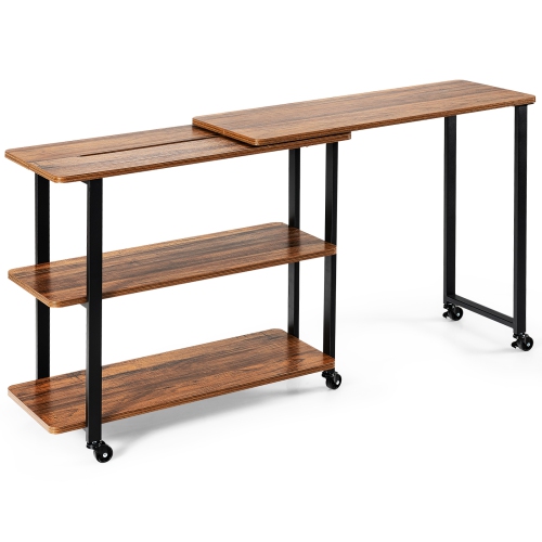 Topbuy Sofa Side Table w/Storage Shelves Mobile End Table Rolling Couch Table Desk for Living Room Bedroom