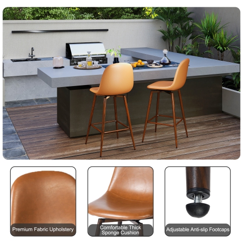 Homy Casa Modern 2-Piece Swivel Dining Stool Set with Soft PU Sturdy Iron Frame, Cognac Faux Leather