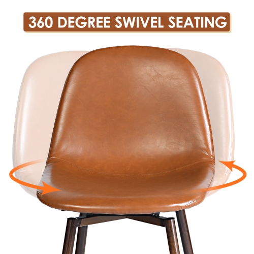 Homy Casa Modern 2-Piece Swivel Dining Stool Set with Soft PU Sturdy Iron Frame, Cognac Faux Leather