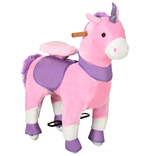 Qaba Cheval à bascule Mécanique Équitation Poney Jouet avec Roues Cadeau pour 3-6 ans Filles Garçons, Licorne