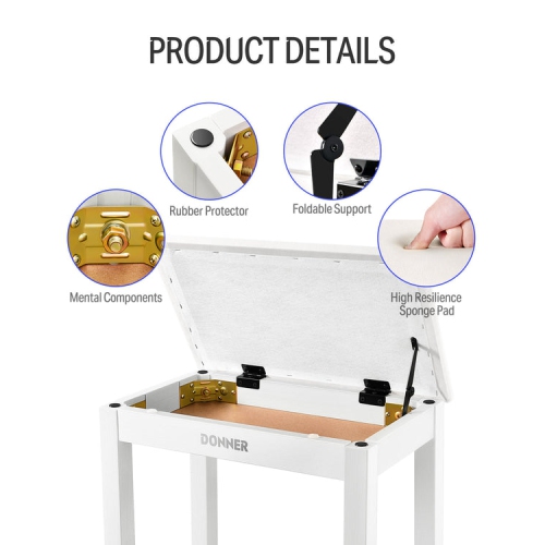 Donner DKB-10 Wood Keyboard Bench with Storage White