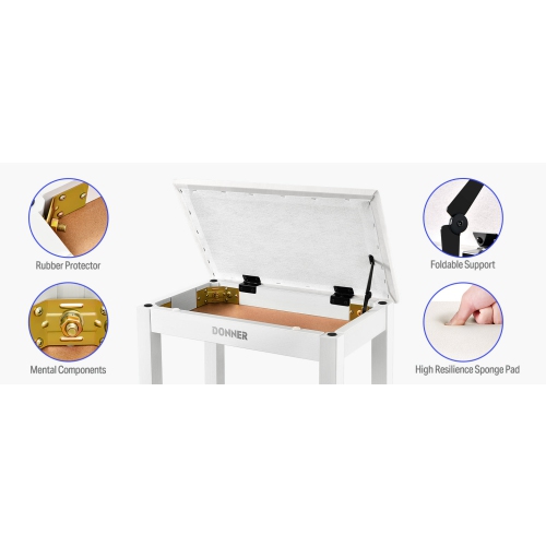 Donner DKB-10 Piano Bench with Storage White