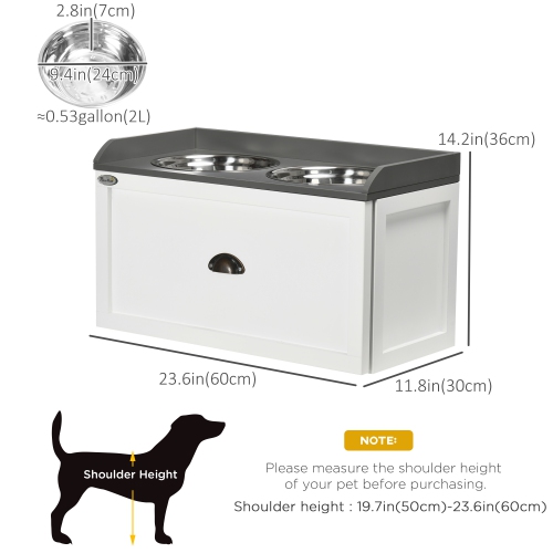 PawHut – Bols surélevés pour gros chiens, station d'alimentation surélevée avec 2 bols en acier inoxydable, tiroir de rangement dissimulé, support en