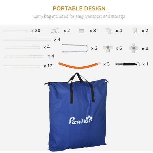 PawHut 5Pcs Dog Agility Training Equipment with 8.7KG Net Weight, Pet Agility Set with Tunnels, Adjustable Jump Ring, Jumper, Weave Poles, Square