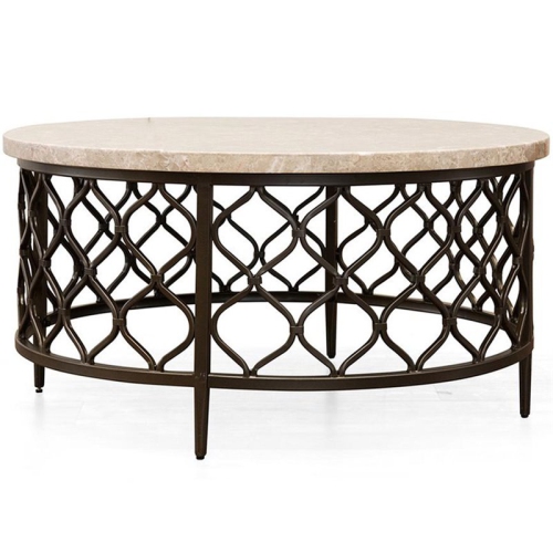 STEVE SILVER COMPANY Roland Round Transitional Stone Top With Metal Base Coffee Table In Espresso