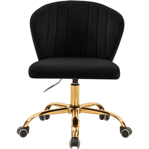 Meridian Furniture Finley Swivel Adjustable Black Velvet and Gold Office Chair