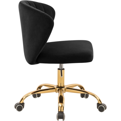 Meridian Furniture Finley Swivel Adjustable Black Velvet and Gold Office Chair