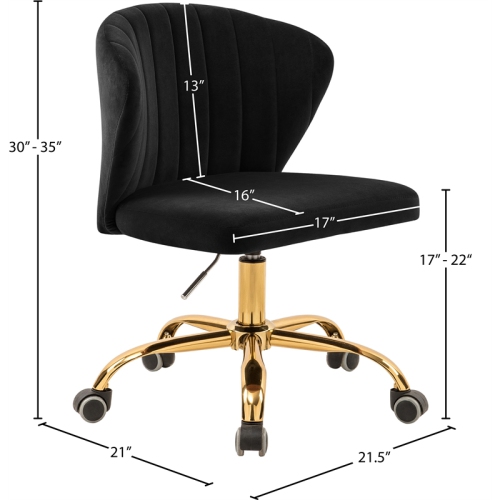 Meridian Furniture Finley Swivel Adjustable Black Velvet and Gold Office Chair