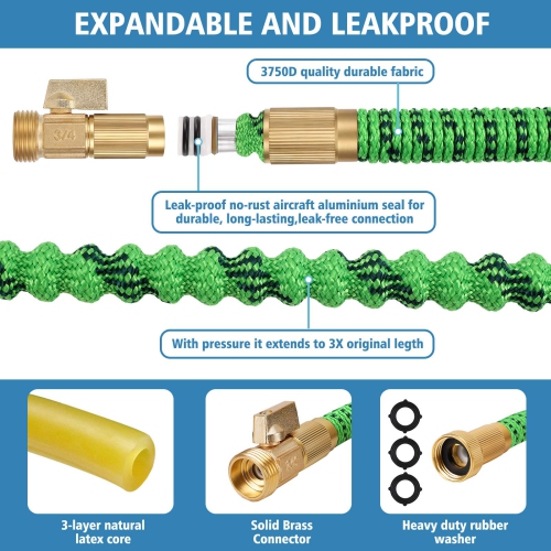 Furniture One Garden Expandable Water Hose 25 ft with 10 Function Nozzle GreenBlack