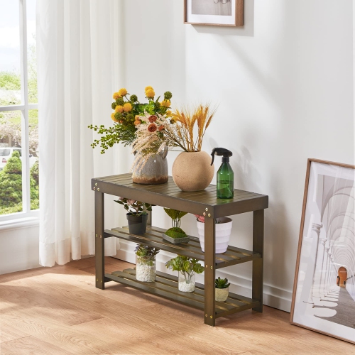 Furniture One Bamboo Shoe Rack Bench 3-Tier Brown