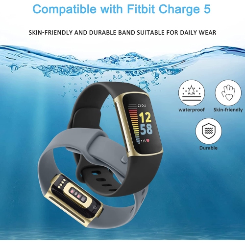 C-Mall Pack of 3 Silicone Bands for Fitbit Charge 5, Adjustable Replacement Wristbands for Fitbit Charge 5 - Large