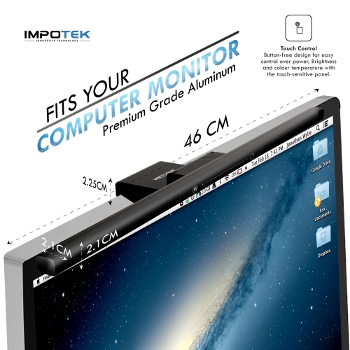 IMPOTEK LED Monitor Lamp, Smart Screen Light Bar with Anti-Glare, Touch Control, Brightness Adjustment Features, USB Powered - MLB-X10