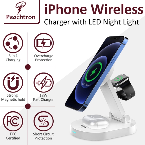 PEACHTRON 3 IN 1 MagSafe Wireless Magnetic Charger For iPhone, AirPods and iWatch