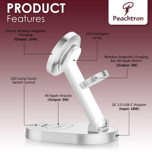 PEACHTRON 3 IN 1 MagSafe Wireless Magnetic Charger For iPhone, AirPods and iWatch