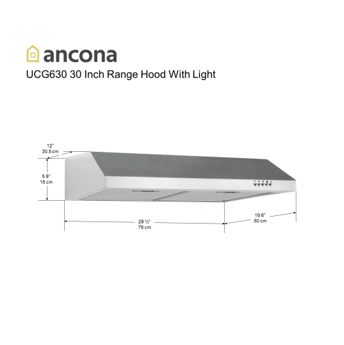 Hotte de cuisine sous l'armoire UCG630 de 30" en acier inoxydable