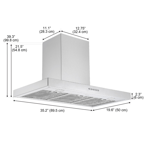 Ancona 36" 600 CFM Convertible Wall Mount Rectangular Range Hood in Stainless Steel
