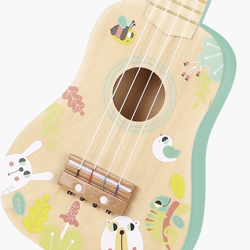 TOOKYLAND 4-String Wooden Ukulele Toy - Mini Guitar Pretend Musical Instrument, Ages 3+