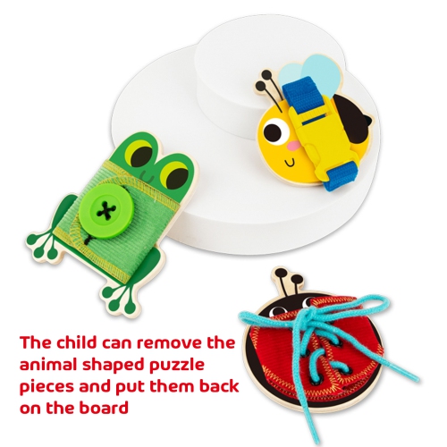 TOOKYLAND Wooden Basic Skills Board - 5pcs - Learn to Lace, Tie, Snap and Button, Ages 3+