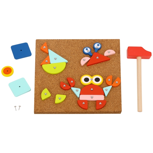 TOOKYLAND Wooden Tap Nailing Game - 82pcs Hammer and Nails Pounding Toy, Ages 4+