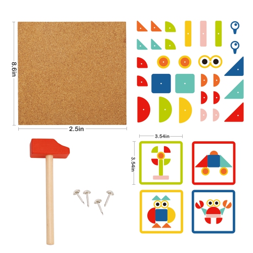 TOOKYLAND Wooden Tap Nailing Game - 82pcs Hammer and Nails Pounding Toy, Ages 4+