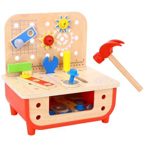TOOKYLAND Pretend Play Wooden Workbench - 31pcs Builder's Tool Bench Play Set for Kids, Ages 3+
