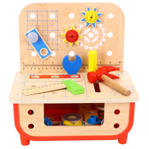 TOOKYLAND Pretend Play Wooden Workbench - 31pcs Builder's Tool Bench Play Set for Kids, Ages 3+
