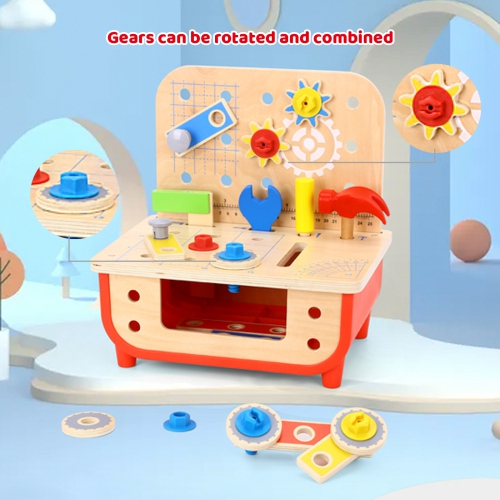 TOOKYLAND Pretend Play Wooden Workbench - 31pcs Builder's Tool Bench Play Set for Kids, Ages 3+