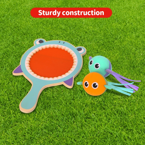 TOOKYLAND Toss and Catch Game - 3pcs - Shark Paddle and Balls Set, Ages 3+