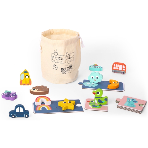 TOOKYLAND  Memory Touch Recognition Game - 33PCs - 2-4 Players Wooden Toy Set, Ages 3+
