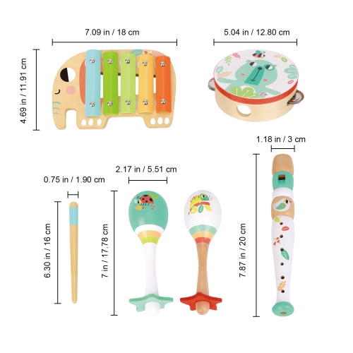 TOOKYLAND Ensemble d'Instruments de Musique - 6pcs - Percussions et Flûte à Bec, 18 mois +