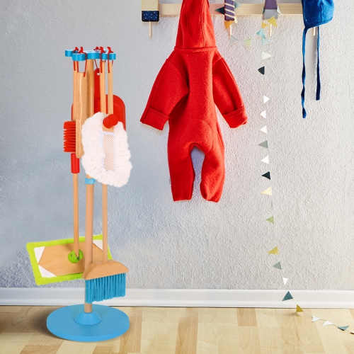 TOOKYLAND Toy Cleaning Play Set - 6pcs - Includes Broom, Mop, Duster, Dust Pan, Brush and Stand, Ages 3+
