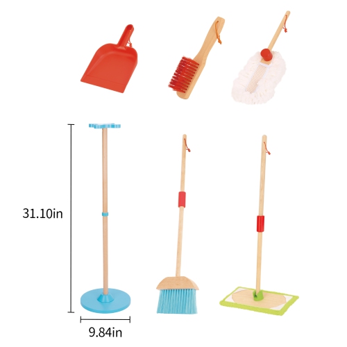 TOOKYLAND Toy Cleaning Play Set - 6pcs - Includes Broom, Mop, Duster, Dust Pan, Brush and Stand, Ages 3+