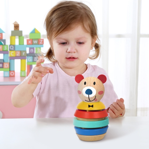 TOOKYLAND Wooden Bear Stacking Toy - 11pcs Tower Stacker, Ages 12m+