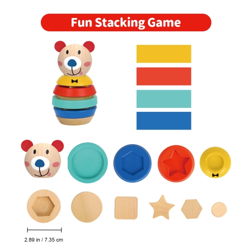 TOOKYLAND Wooden Bear Stacking Toy - 11pcs Tower Stacker, Ages 12m+