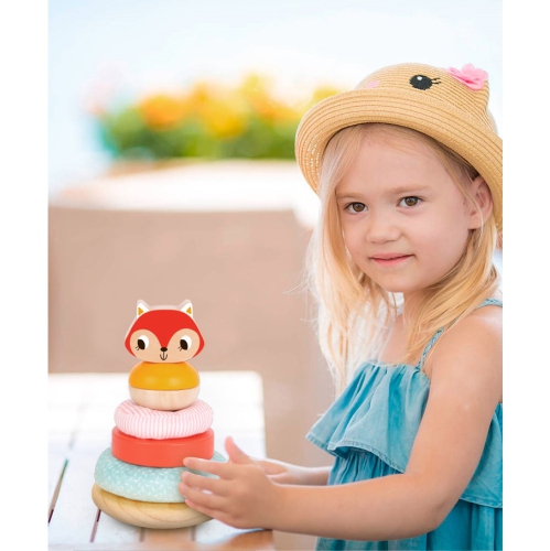 TOOKYLAND Fox Wobble Stacker Toy - 7pcs - Wood and Fabric Stacking Tower, Ages 12m+