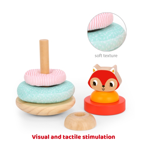 TOOKYLAND Fox Wobble Stacker Toy - 7pcs - Wood and Fabric Stacking Tower, Ages 12m+