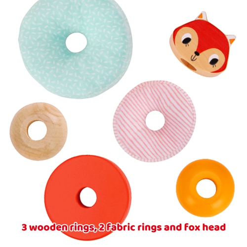 TOOKYLAND Fox Wobble Stacker Toy - 7pcs - Wood and Fabric Stacking Tower, Ages 12m+