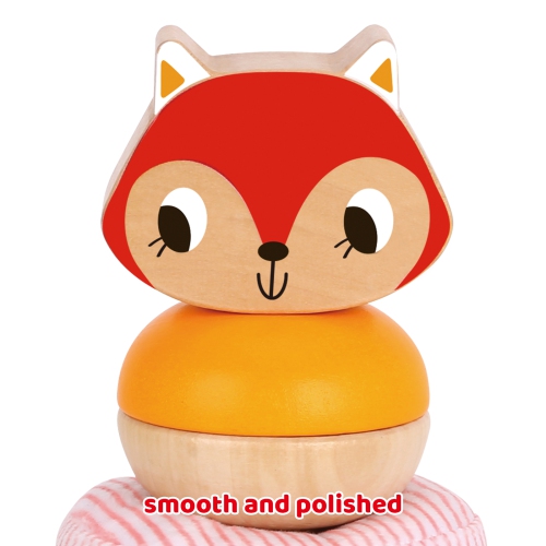 TOOKYLAND Fox Wobble Stacker Toy - 7pcs - Wood and Fabric Stacking Tower, Ages 12m+