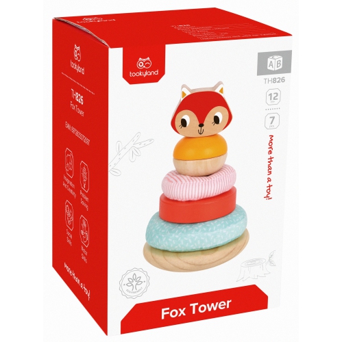 TOOKYLAND Fox Wobble Stacker Toy - 7pcs - Wood and Fabric Stacking Tower, Ages 12m+