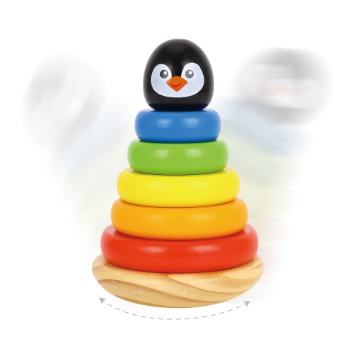 TOOKYLAND Wooden Penguin Wobble Stacker - 7pcs Stacking Tower Toy, Ages 12m+