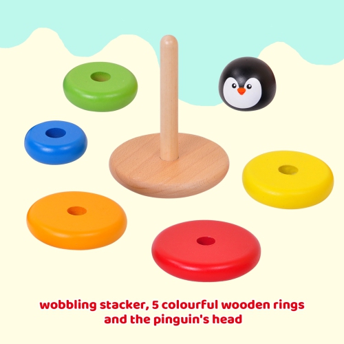 TOOKYLAND Wooden Penguin Wobble Stacker - 7pcs Stacking Tower Toy, Ages 12m+