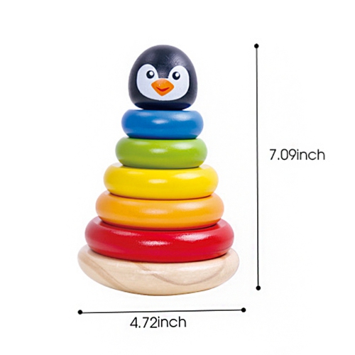 TOOKYLAND Wooden Penguin Wobble Stacker - 7pcs Stacking Tower Toy, Ages 12m+
