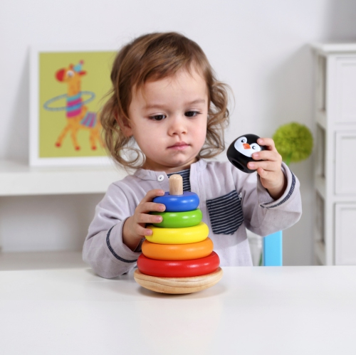 TOOKYLAND Wooden Penguin Wobble Stacker - 7pcs Stacking Tower Toy, Ages 12m+