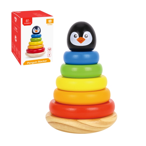 TOOKYLAND Wooden Penguin Wobble Stacker - 7pcs Stacking Tower Toy, Ages 12m+