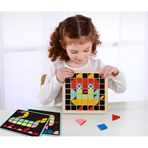 TOOKYLAND Wooden Mosaic Puzzle Board - 97pcs Pixel Puzzle, Ages 3+