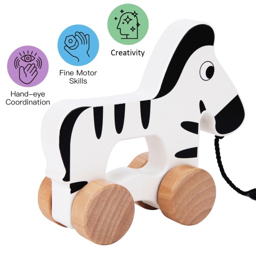 TOOKYLAND Zebra Along Pull Toy - Made of Wood, Ages 18m+