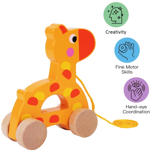 TOOKYLAND Giraffe Pull Along Toy - Made of Wood, Ages 18m+