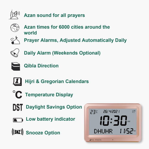 AL-FAJIA Automatic Worldwide Digital 8 Azan Sounds Wall and Desk Clock FAJ-113