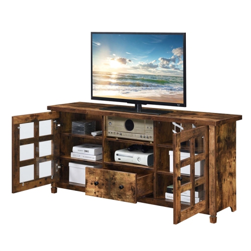 Newport Park Lane One-Drawer TV Stand with Cabinets and Shelves in Nutmeg Wood